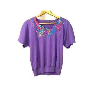 Vintage 80’s purple embroidered embellished top